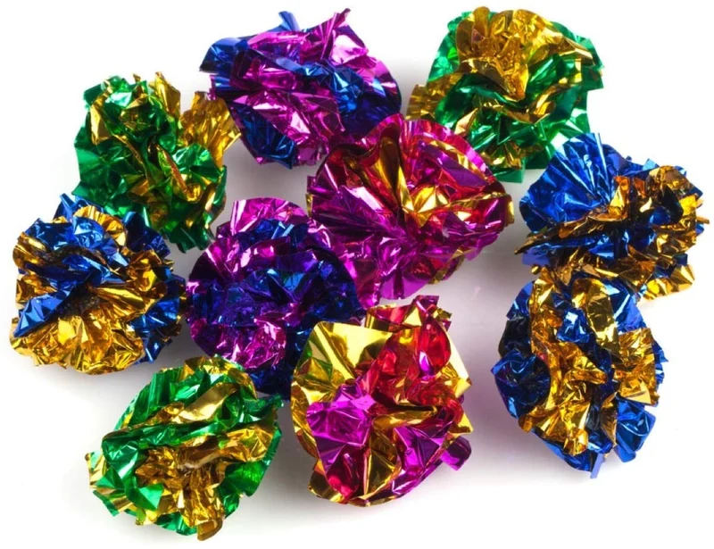 Juguete de bolas de Mylar juguete de gato brillante arrugado bola gatito agrietado ligero Play varios colores
