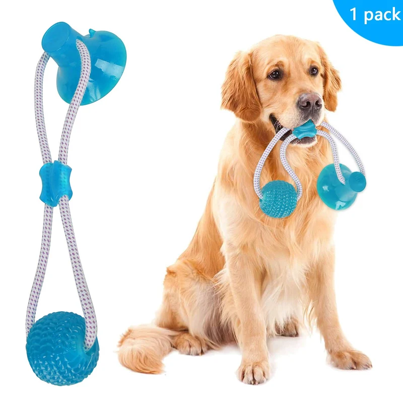 Feeke Juguete para morder molar para mascotas, cuerda interactiva multifunción, juguete de goma para masticar con ventosa, herramienta de limpieza de dientes para perros y gatos