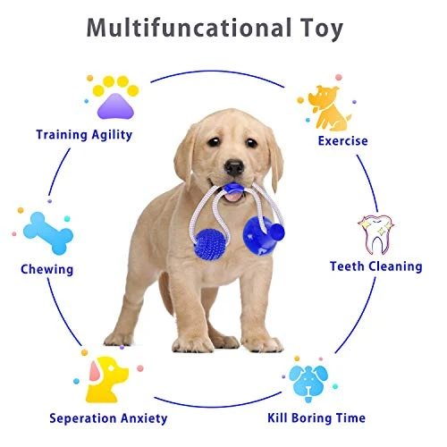 Feeke Juguete para morder molar para mascotas, cuerda interactiva multifunción, juguete de goma para masticar con ventosa, herramienta de limpieza de dientes para perros y gatos