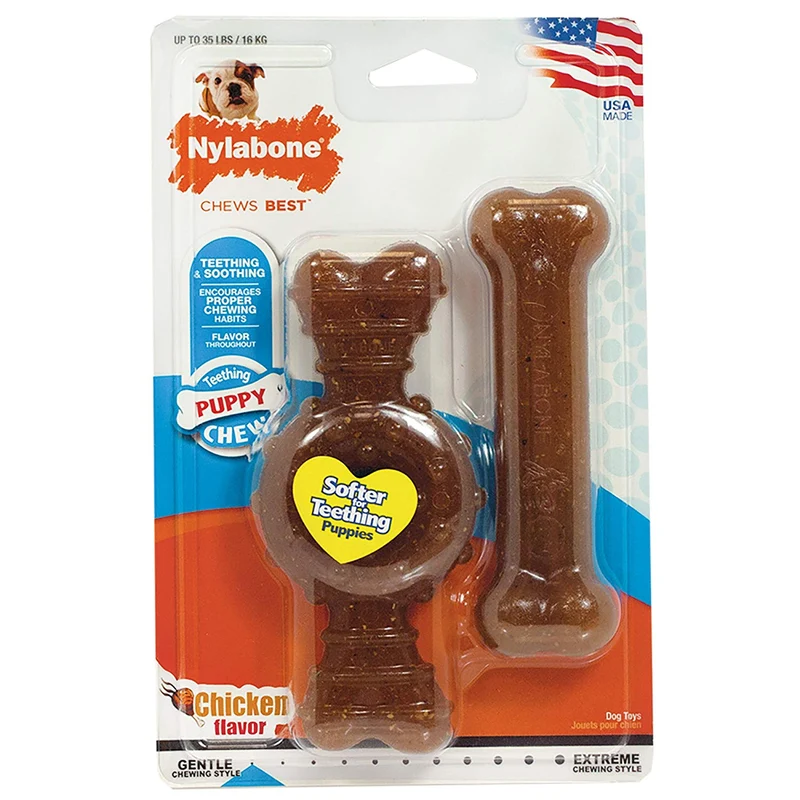 Nylabone Cachorro Doble Pk Anillo & Flexi Combo pollo Sabor, lobo, N/A