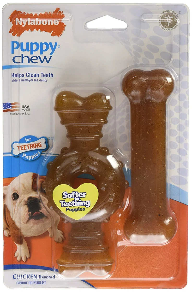 Nylabone Cachorro Doble Pk Anillo & Flexi Combo pollo Sabor, lobo, N/A