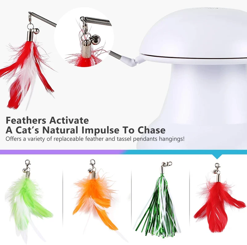 Petnf 2020 - Juguete láser para gatos 2 en 1, juguete para gatos automático, juguete interactivo para gatos, luz giratoria automática, múltiples colgadores de plumas, 3 maneras de jugar