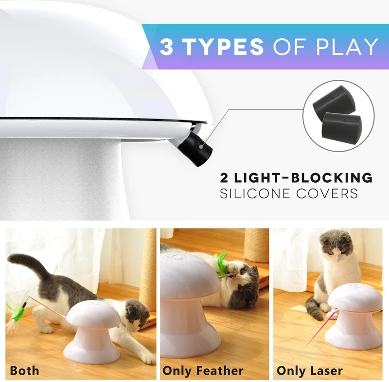 Petnf 2020 - Juguete láser para gatos 2 en 1, juguete para gatos automático, juguete interactivo para gatos, luz giratoria automática, múltiples colgadores de plumas, 3 maneras de jugar