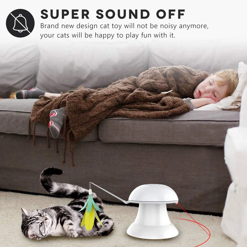 Petnf 2020 - Juguete láser para gatos 2 en 1, juguete para gatos automático, juguete interactivo para gatos, luz giratoria automática, múltiples colgadores de plumas, 3 maneras de jugar