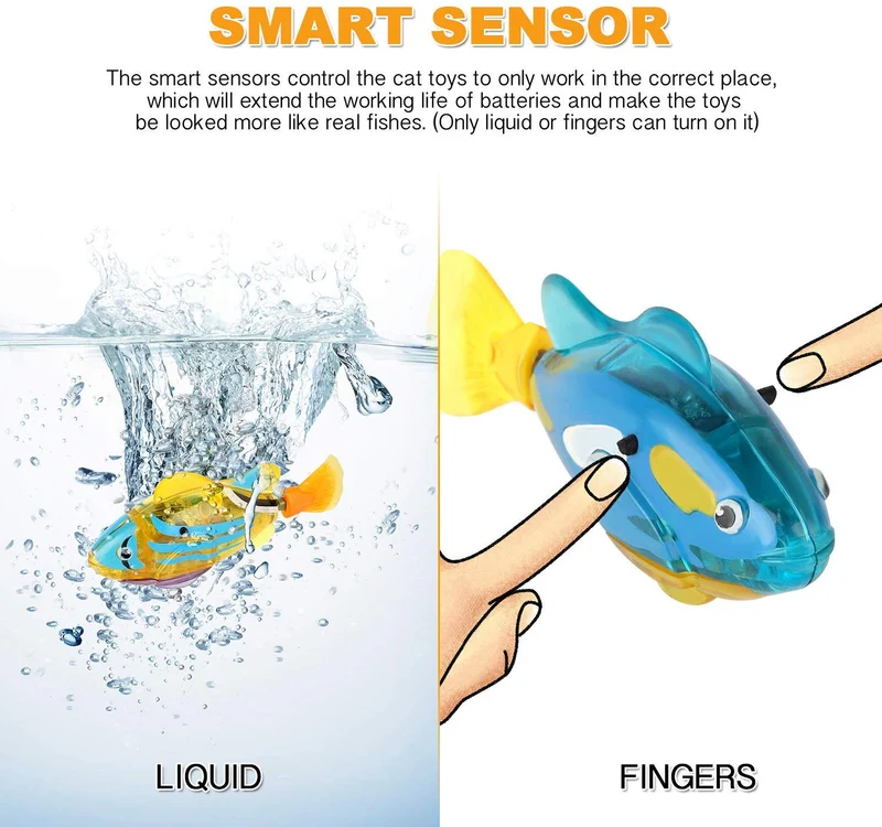Creative Cat Fish Toys 8 paquetes con 32 pilas LR44 y 4 modos de natación LED robot de agua para gatos grandes y medianos y pequeños