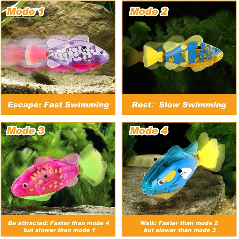 Creative Cat Fish Toys 8 paquetes con 32 pilas LR44 y 4 modos de natación LED robot de agua para gatos grandes y medianos y pequeños