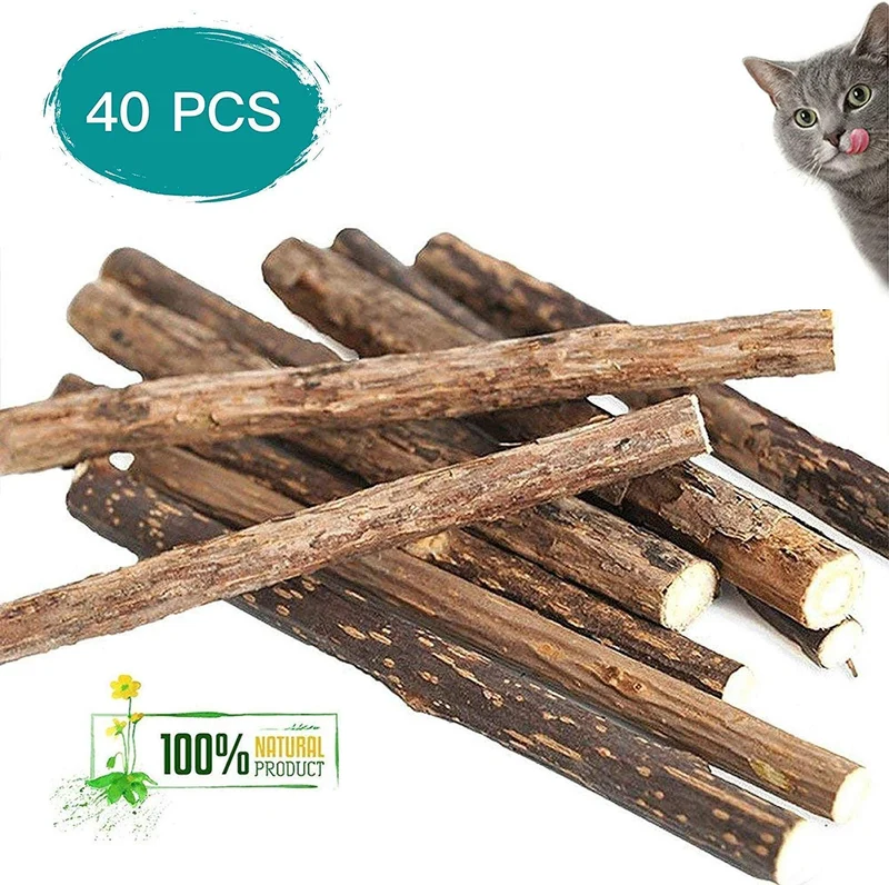 Deyace Catnip Sticks 40 piezas Orgánica Gato Catnip Juguetes Natural Planta Matatabi Plata Vina Masticar Palos Gato Dientes Limpieza Masticar Juguete para Gato Gatito Kitty (40 piezas)