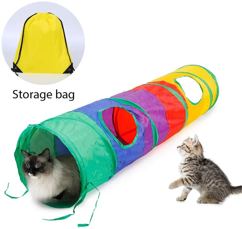 Ace One - Túnel plegable para mascotas, juguete para interior y exterior, juguete para cachorros, para entrenamiento de equitación y correr con una divertida bola y dos agujeros