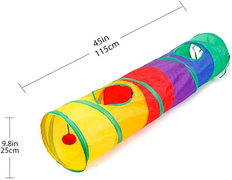 Ace One - Túnel plegable para mascotas, juguete para interior y exterior, juguete para cachorros, para entrenamiento de equitación y correr con una divertida bola y dos agujeros