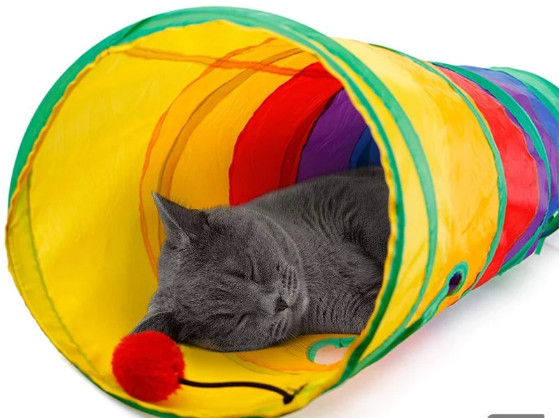 Ace One - Túnel plegable para mascotas, juguete para interior y exterior, juguete para cachorros, para entrenamiento de equitación y correr con una divertida bola y dos agujeros