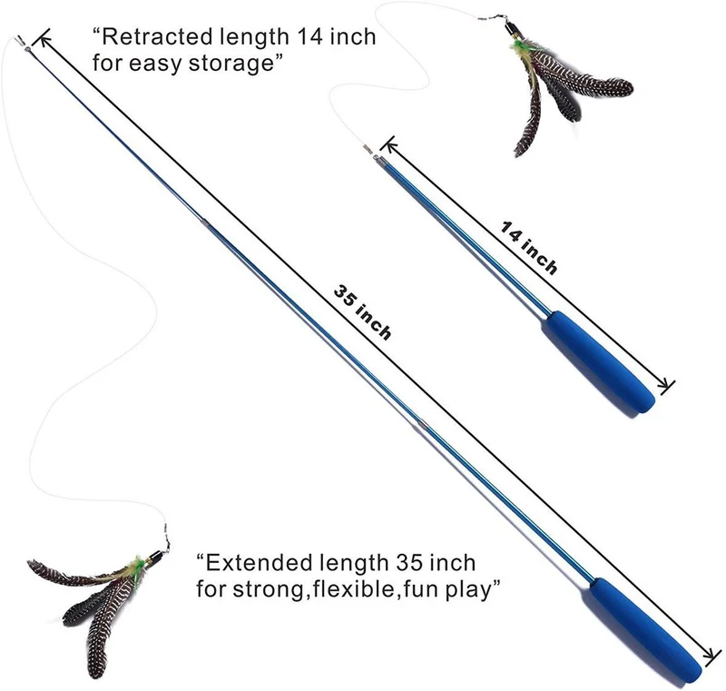 Cat juguetes interactivo, 9 paquetes retráctil gato juguete Varita, Cat Juguete de plumas, Assorted recambios Teaser Varita Exerciser Toy Set, pescado Bird Butterfly Dragonfly Gusano