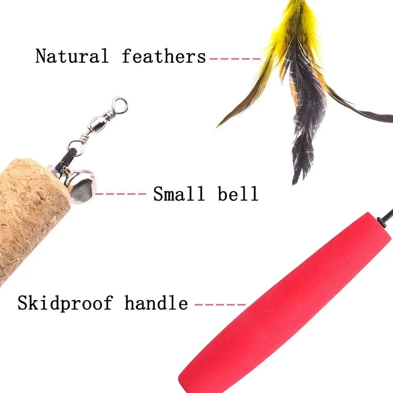 Cat juguetes interactivo, 9 paquetes retráctil gato juguete Varita, Cat Juguete de plumas, Assorted recambios Teaser Varita Exerciser Toy Set, pescado Bird Butterfly Dragonfly Gusano