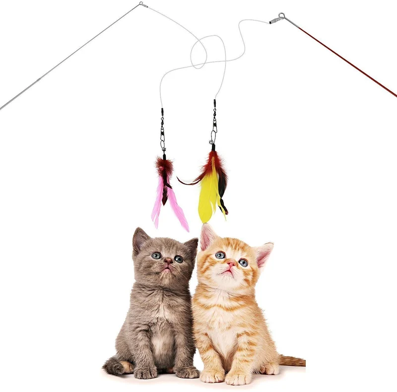 Cat juguetes interactivo, 9 paquetes retráctil gato juguete Varita, Cat Juguete de plumas, Assorted recambios Teaser Varita Exerciser Toy Set, pescado Bird Butterfly Dragonfly Gusano