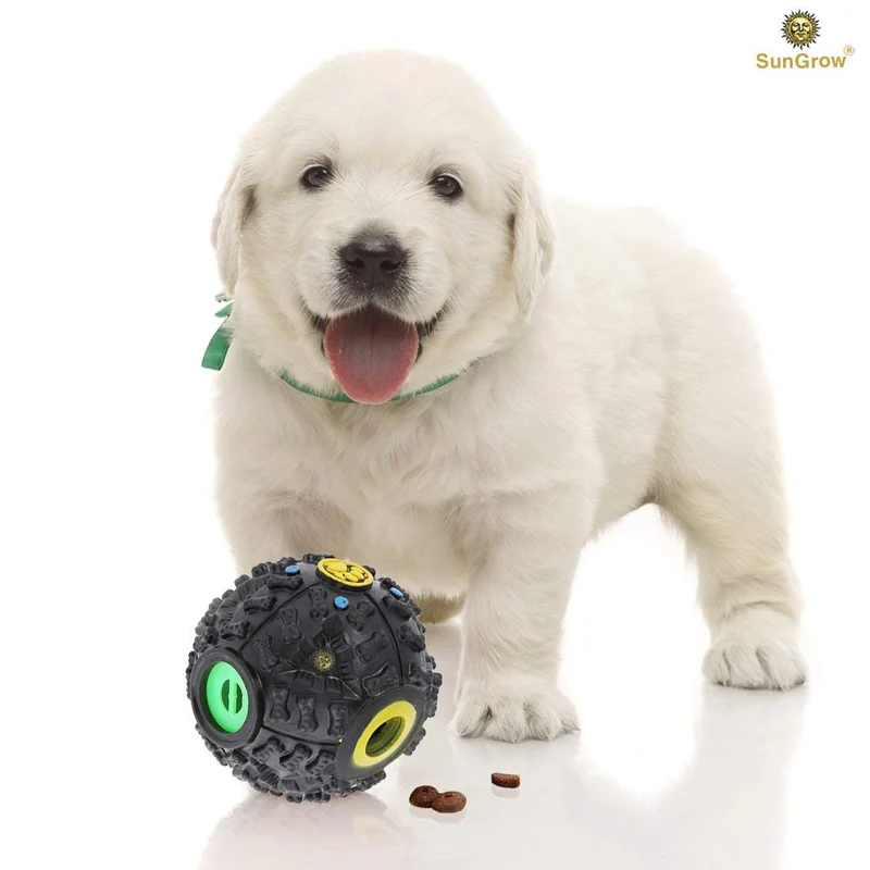 SunGrow - Dispensador interactivo de golosinas para perros, bola de rompecabezas de alimentos, para estimulación mental y física, aumenta el coeficiente intelectual, el aburrimiento y el rodadura