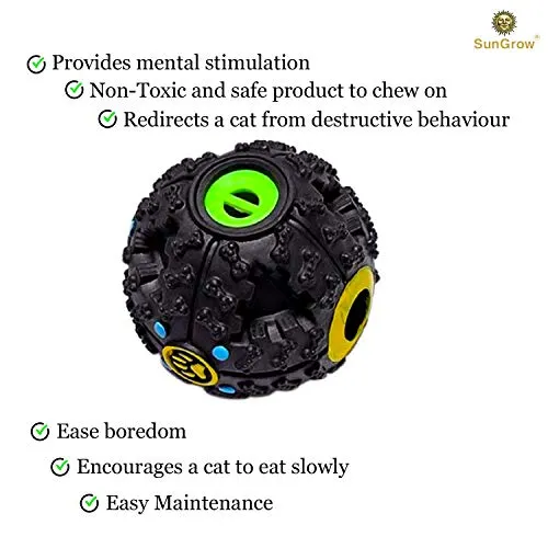 SunGrow - Dispensador interactivo de golosinas para perros, bola de rompecabezas de alimentos, para estimulación mental y física, aumenta el coeficiente intelectual, el aburrimiento y el rodadura