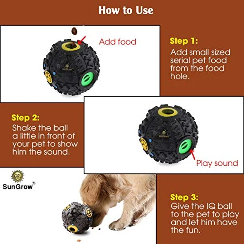 SunGrow - Dispensador interactivo de golosinas para perros, bola de rompecabezas de alimentos, para estimulación mental y física, aumenta el coeficiente intelectual, el aburrimiento y el rodadura