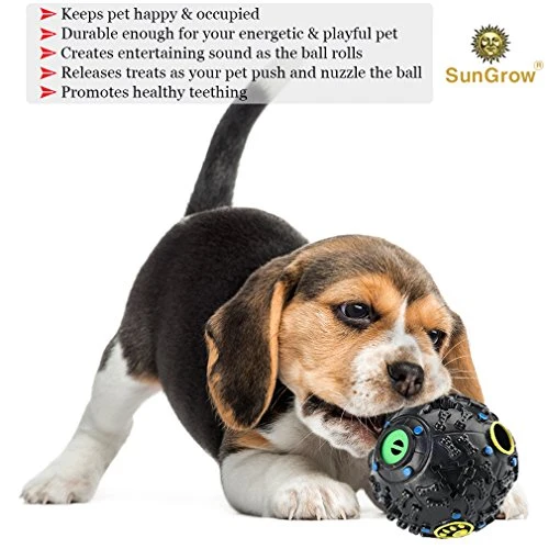 SunGrow - Dispensador interactivo de golosinas para perros, bola de rompecabezas de alimentos, para estimulación mental y física, aumenta el coeficiente intelectual, el aburrimiento y el rodadura