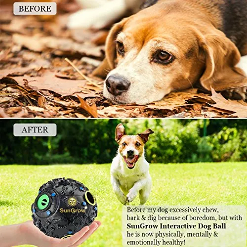 SunGrow - Dispensador interactivo de golosinas para perros, bola de rompecabezas de alimentos, para estimulación mental y física, aumenta el coeficiente intelectual, el aburrimiento y el rodadura