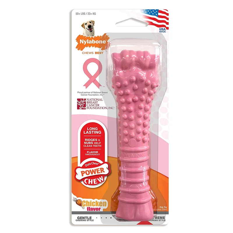 Nylabone - Masticable para perros con textura rosa, para sensibilización sobre el cáncer de mama, extragrande