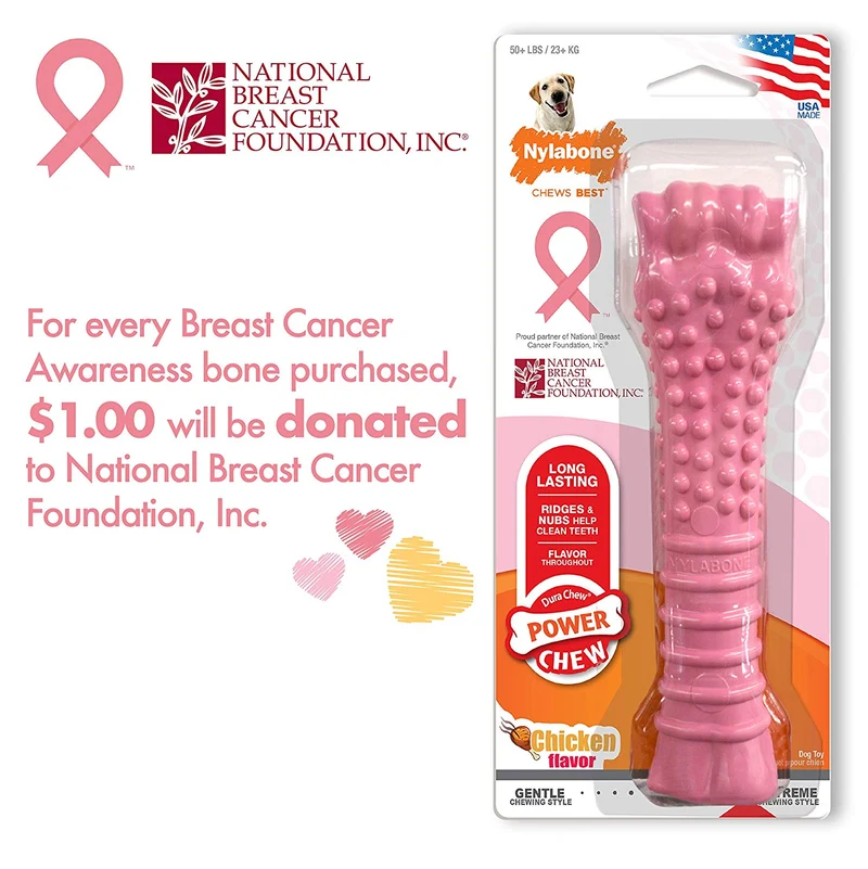 Nylabone - Masticable para perros con textura rosa, para sensibilización sobre el cáncer de mama, extragrande