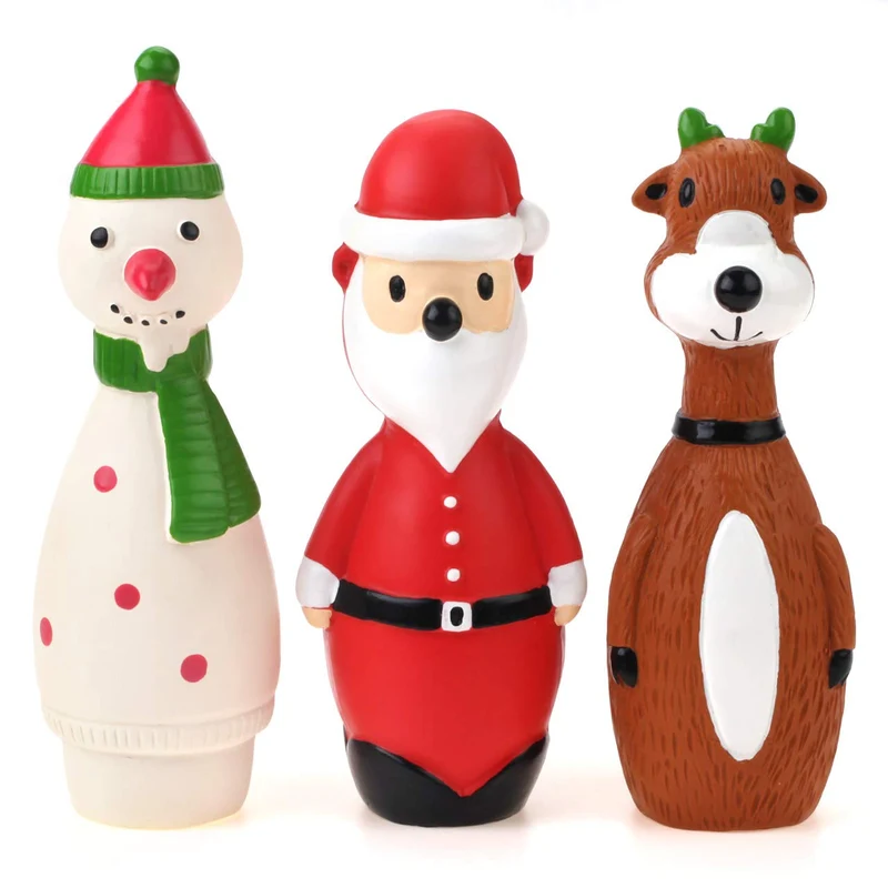 Chiwava - Juego de 3 juguetes de Navidad para perros interactivos, de látex, con diseño de Papá Noel