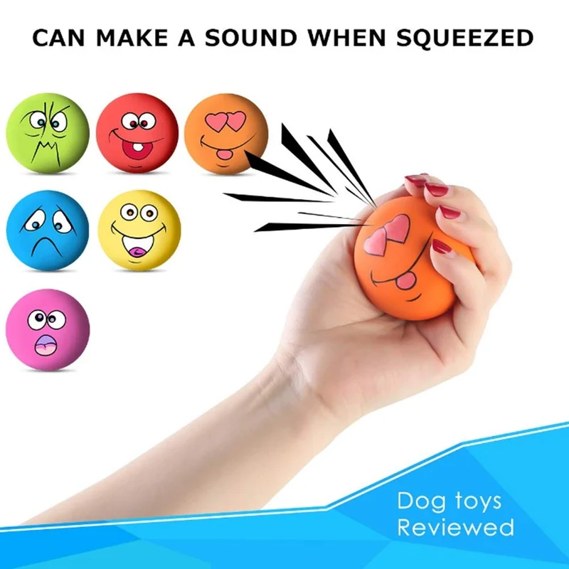 hdsx Squeaky dientes de juguetes para gato perro mascota pelota cachorro sonido cara Fetch juguete, 6 piezas