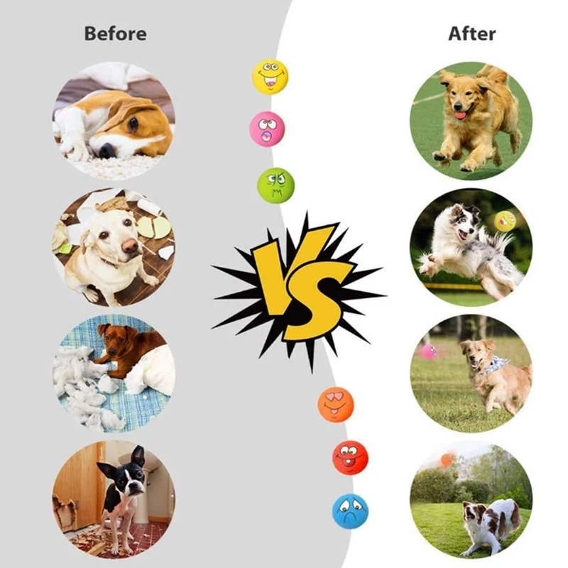 hdsx Squeaky dientes de juguetes para gato perro mascota pelota cachorro sonido cara Fetch juguete, 6 piezas