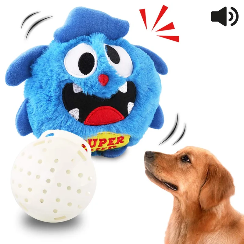 Petbobi Automatic Dog Toys Interactive Plush Giggle Ball Shake Squeak Crazy Bouncer Toys Exercise Electronic Toy for Puppy Motorized Entertainment for Pets