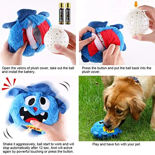 Petbobi Automatic Dog Toys Interactive Plush Giggle Ball Shake Squeak Crazy Bouncer Toys Exercise Electronic Toy for Puppy Motorized Entertainment for Pets