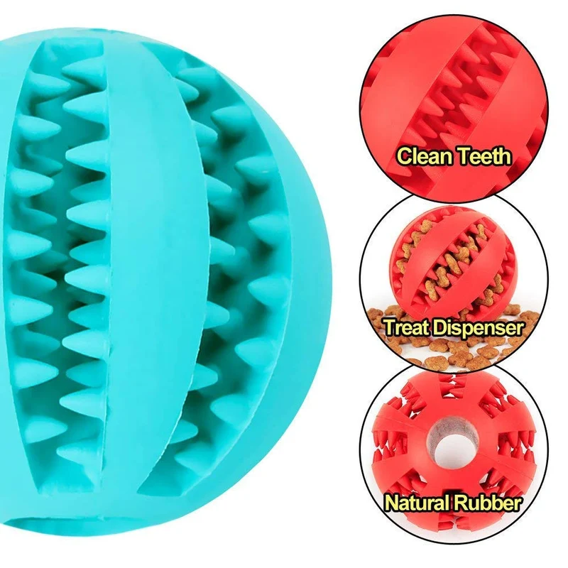 Vitscan Juguete dispensador de golosinas para perros, pelota de regalo con chirriador de goma, juguete para masticar para perros, mejor para cachorros y perros pequeños y medianos, aumenta el coeficiente intelectual y la estimulación mental (paquete de 3)