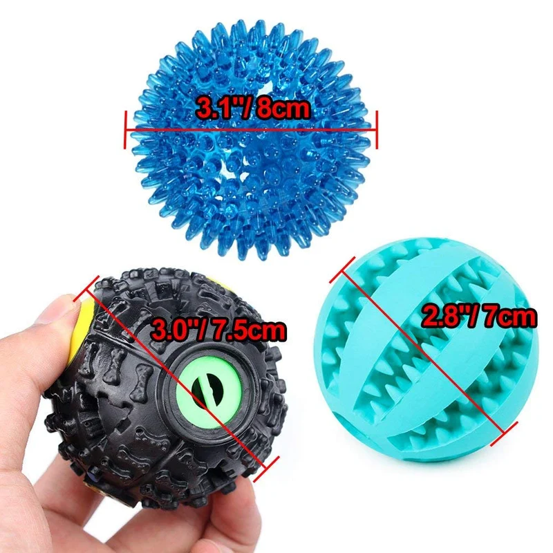 Vitscan Juguete dispensador de golosinas para perros, pelota de regalo con chirriador de goma, juguete para masticar para perros, mejor para cachorros y perros pequeños y medianos, aumenta el coeficiente intelectual y la estimulación mental (paquete de 3)