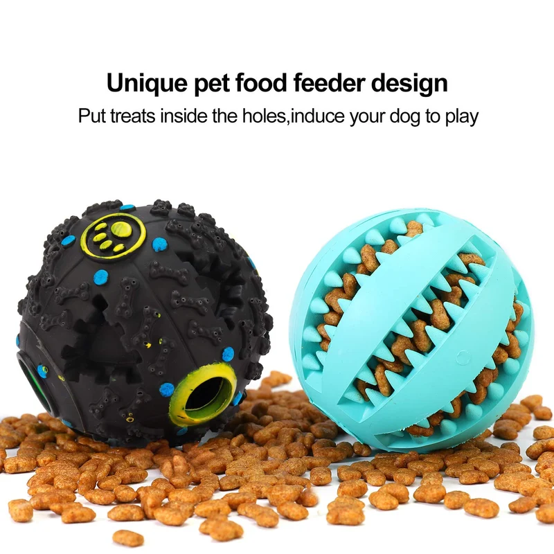 Vitscan Juguete dispensador de golosinas para perros, pelota de regalo con chirriador de goma, juguete para masticar para perros, mejor para cachorros y perros pequeños y medianos, aumenta el coeficiente intelectual y la estimulación mental (paquete de 3)
