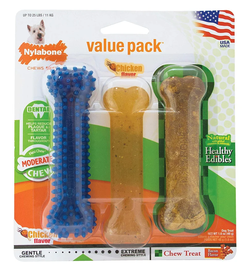 Juguetes para morder de huesos para perros, paquete triple, de Nylabone