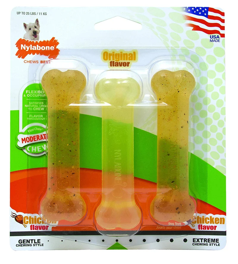 Juguetes para morder de huesos para perros, paquete triple, de Nylabone