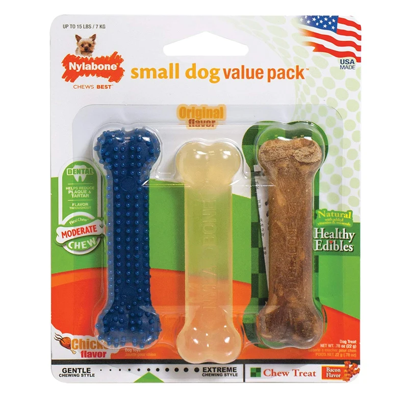 Juguetes para morder de huesos para perros, paquete triple, de Nylabone