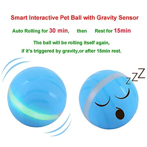 Ritatsar Pelota de juguete interactiva actualizada para perro gato, sensor de gravedad integrado, recargable por USB, giro automático de 360 grados, luces LED RGB, resistente al agua, duradero, de goma inteligente, juguete para perseguir