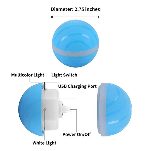Ritatsar Pelota de juguete interactiva actualizada para perro gato, sensor de gravedad integrado, recargable por USB, giro automático de 360 grados, luces LED RGB, resistente al agua, duradero, de goma inteligente, juguete para perseguir