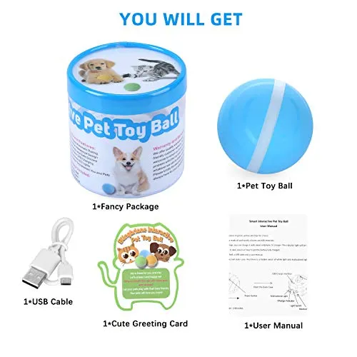 Ritatsar Pelota de juguete interactiva actualizada para perro gato, sensor de gravedad integrado, recargable por USB, giro automático de 360 grados, luces LED RGB, resistente al agua, duradero, de goma inteligente, juguete para perseguir