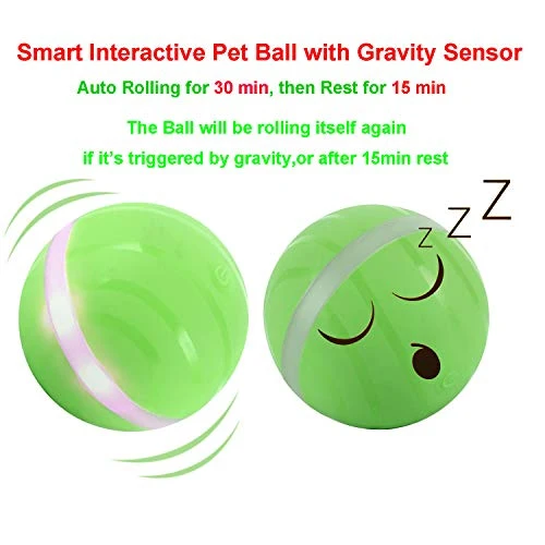 Ritatsar Pelota de juguete interactiva actualizada para perro gato, sensor de gravedad integrado, recargable por USB, giro automático de 360 grados, luces LED RGB, resistente al agua, duradero, de goma inteligente, juguete para perseguir