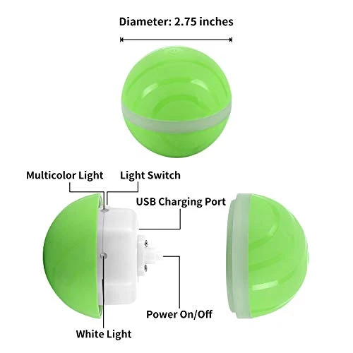 Ritatsar Pelota de juguete interactiva actualizada para perro gato, sensor de gravedad integrado, recargable por USB, giro automático de 360 grados, luces LED RGB, resistente al agua, duradero, de goma inteligente, juguete para perseguir