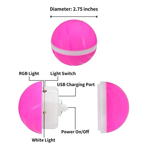 Ritatsar Pelota de juguete interactiva actualizada para perro gato, sensor de gravedad integrado, recargable por USB, giro automático de 360 grados, luces LED RGB, resistente al agua, duradero, de goma inteligente, juguete para perseguir