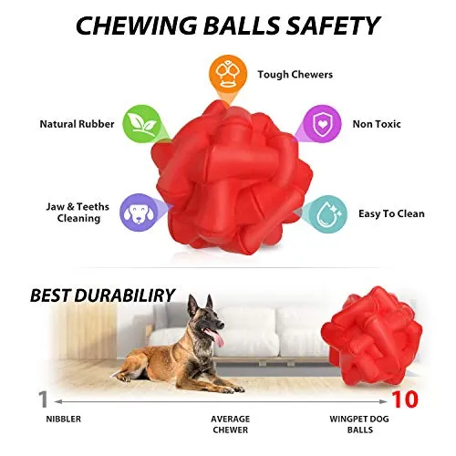 WingPet - Pelotas de goma natural para masticar, duraderas, ideales para entrenamiento al aire libre o juego de ganar, 2.4 pulgadas, paquete de 2