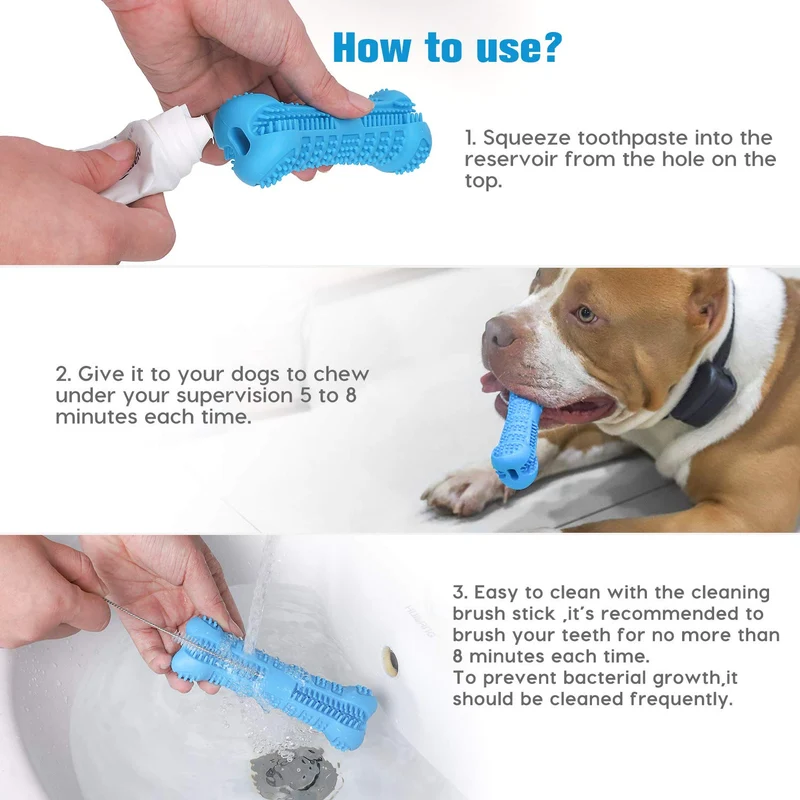 Chooseen Cepillo de dientes para perro, juguete para masticar para perros, resistente a las mordidas, cuidado dental eficaz, limpieza de dientes, color azul, para perros pequeños y medianos