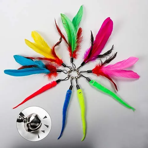 Juguete para gatos retráctil, 12 paquetes interactivos de plumas de gato, 9 recambios surtidos con campana para gato, gatito