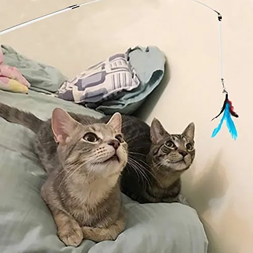 Juguete para gatos retráctil, 12 paquetes interactivos de plumas de gato, 9 recambios surtidos con campana para gato, gatito
