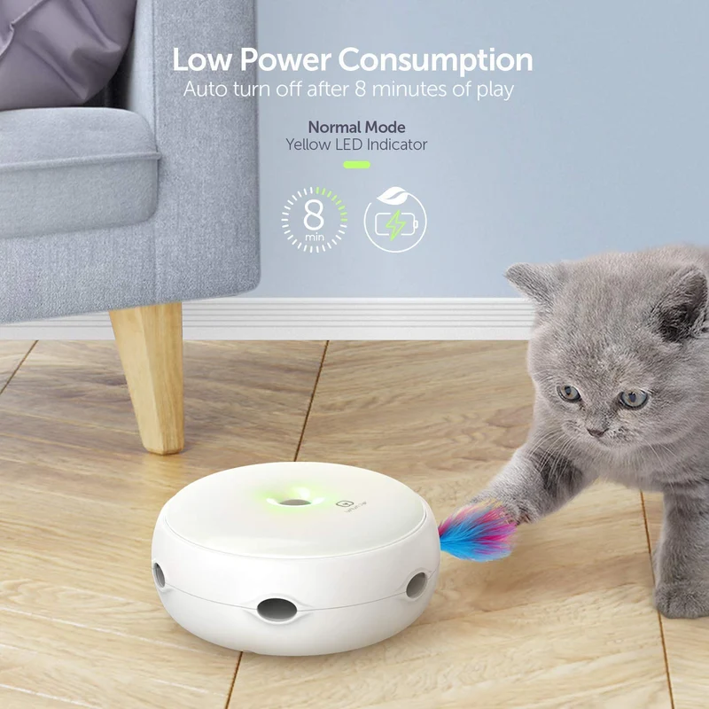 VAVA - Juguete interactivo de plumas para gatos, electrónico, para gatos, con cambio automático de dirección, estimula al azar las lentes de los gatos e instintos con plumas de Turquía (batería AA incluida)