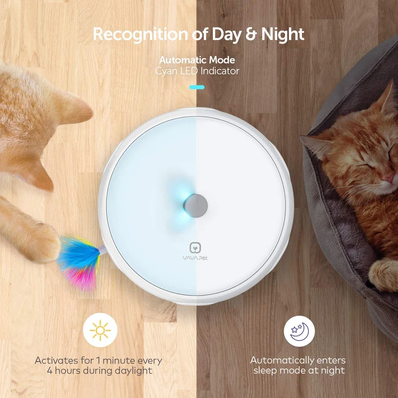 VAVA - Juguete interactivo de plumas para gatos, electrónico, para gatos, con cambio automático de dirección, estimula al azar las lentes de los gatos e instintos con plumas de Turquía (batería AA incluida)