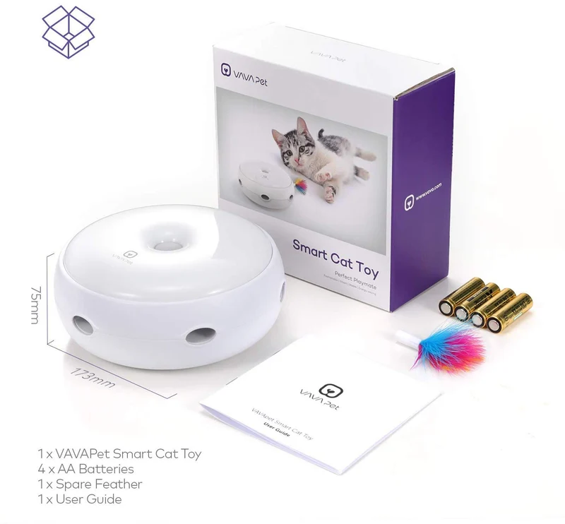 VAVA - Juguete interactivo de plumas para gatos, electrónico, para gatos, con cambio automático de dirección, estimula al azar las lentes de los gatos e instintos con plumas de Turquía (batería AA incluida)
