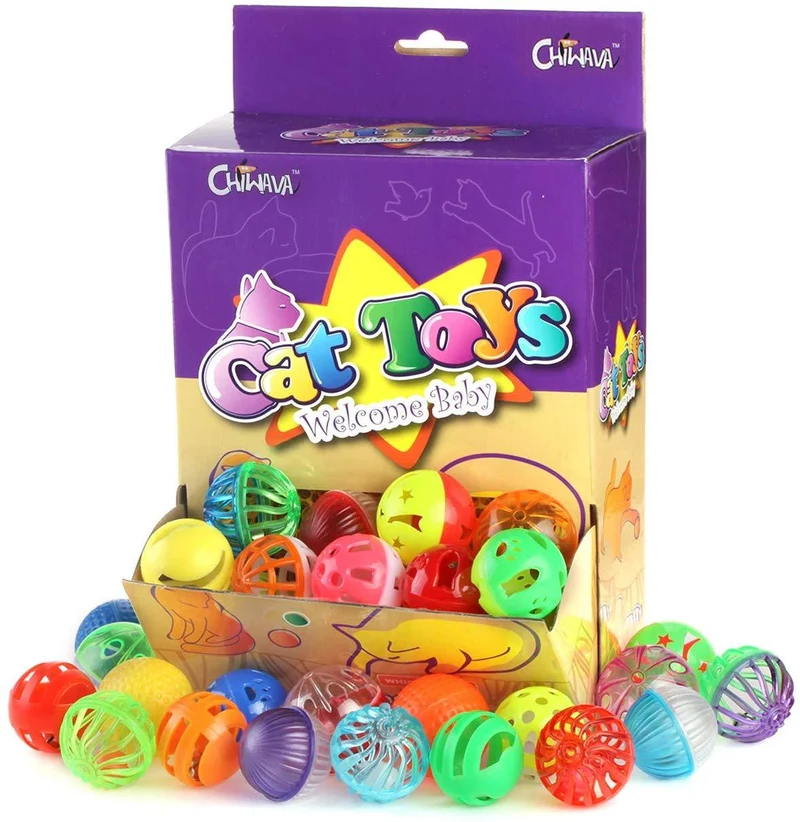 48pcs plástico Bell gato bola juguete de gato gatito Chase Juguete tamaño 1.6" ~ 1.8" 8 tipos varios colores