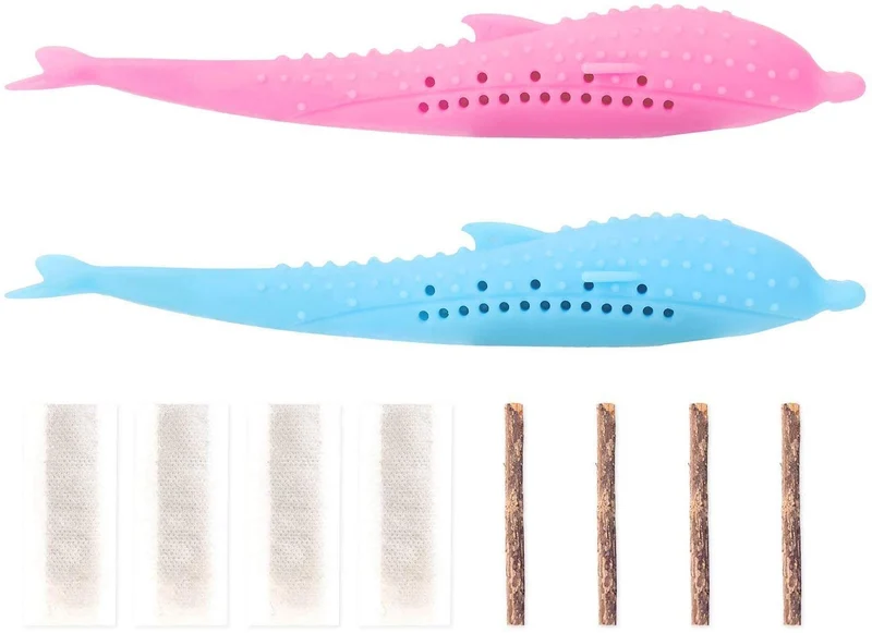 Slopehill Cat Catnip Toy, nuevo cepillo de dientes interactivo actualizado para gato, juguete para masticar, rellenable Catnip Fish Teaser, Matatabi Silvervine, limpiar en el lavavajillas